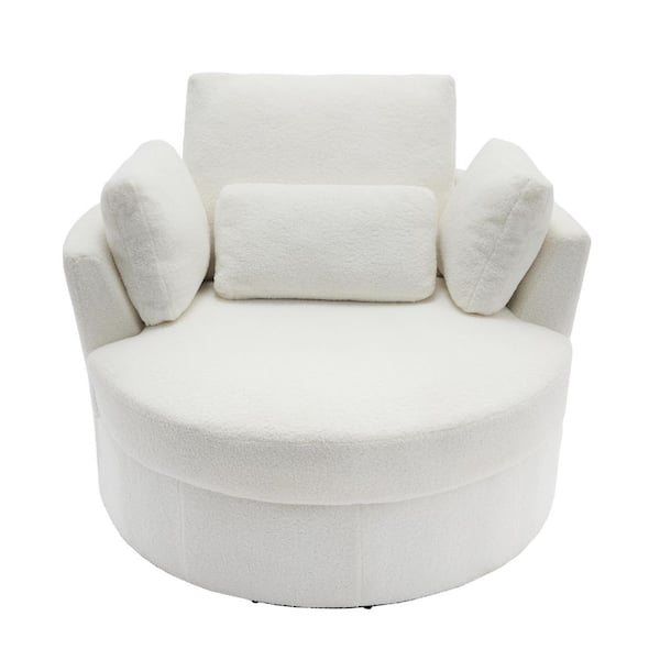 Ivory Boucle Polyester Upholstered 360° Swivel Accent Barrel Chair(Set of 1)