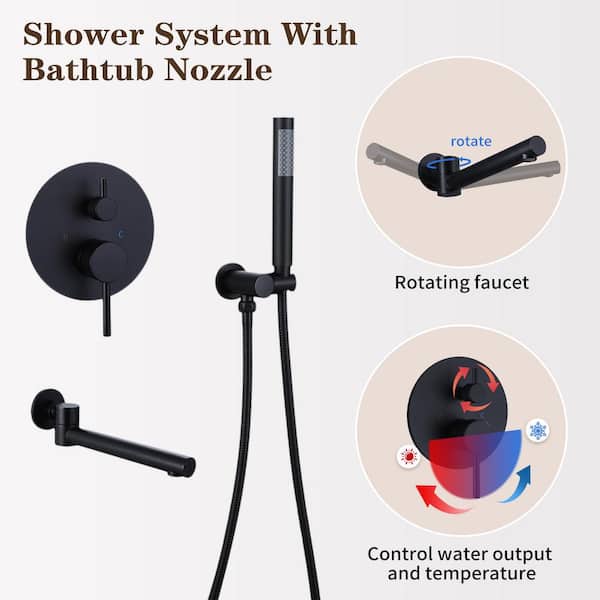 Single-Handle 3-Spray Round High Pressure Tub and Shower Faucet in Matte Black (Valve Included)