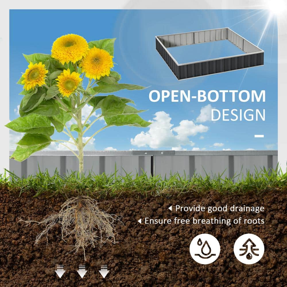 Dark Grey Metal Raised Garden Bed Planter Box