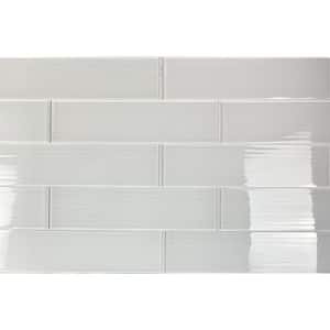 Italian Style Large Format Subway 4 in. x 16 in. Glossy White Textured Glass Tile Sample
