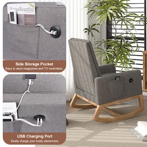 Ergonomic Wooden Rocking Chair with USB Charging - Perfect for Nurseries, Bedrooms and Living Spaces, Gray