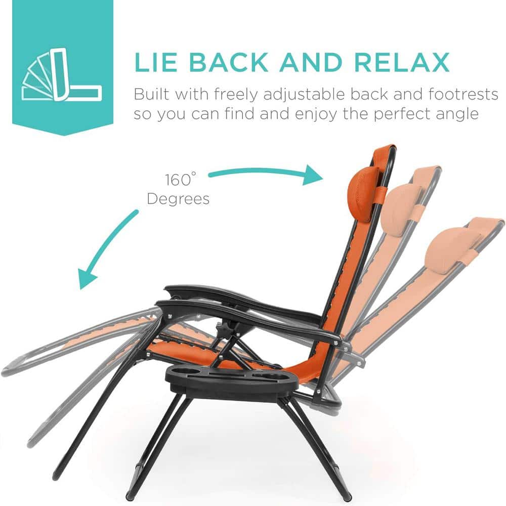 Burnt Orange Adjustable Zero Gravity Lounger Set with Cushions and Tray