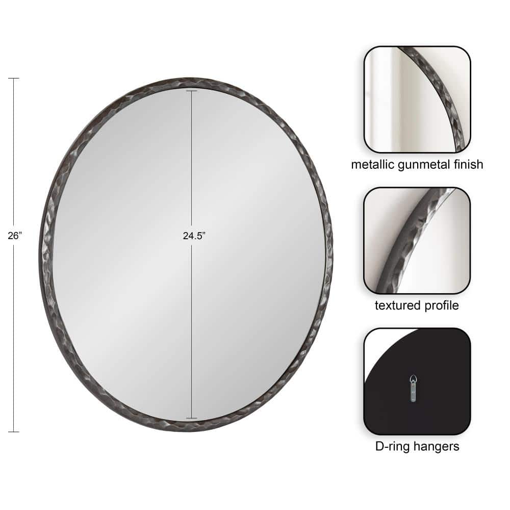 Jedda 26" Round Gunmetal Textured Wall Mirror