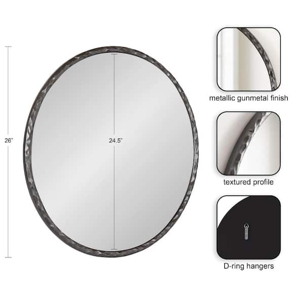 Jedda Pewter 26 in. W x 26 in. H Round Wood Framed Mirror