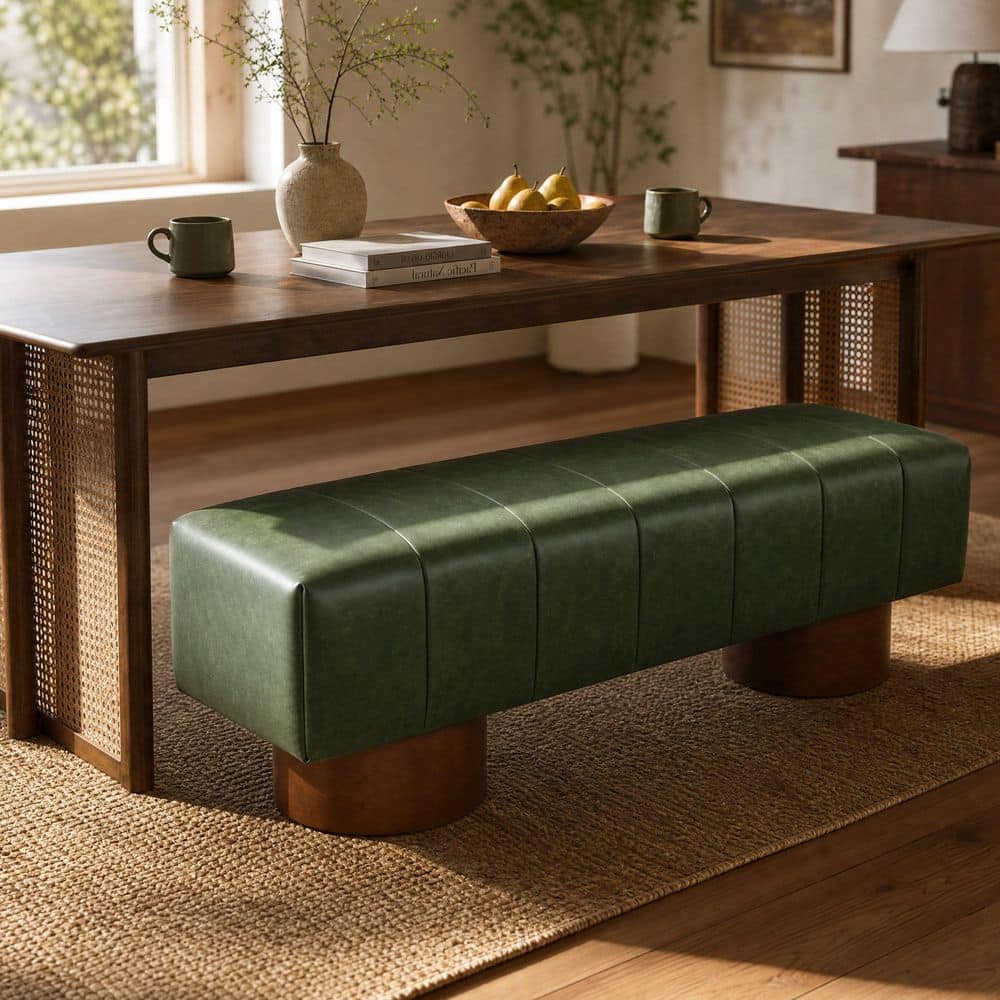 Rigny 61.02 in. Rectangle Green PU Upholstered Indoor Bench Ottoman