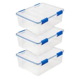26 Qt. WEATHERTIGHT Multi-Purpose Storage Box in Clear with Blue Buckles (3-Pack)