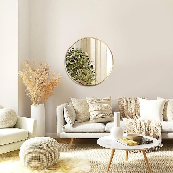 Gold 16 in. W x 16 in. H Classic Round Anti-Rust Aluminum Framed Mirror and Modern Wall Decor