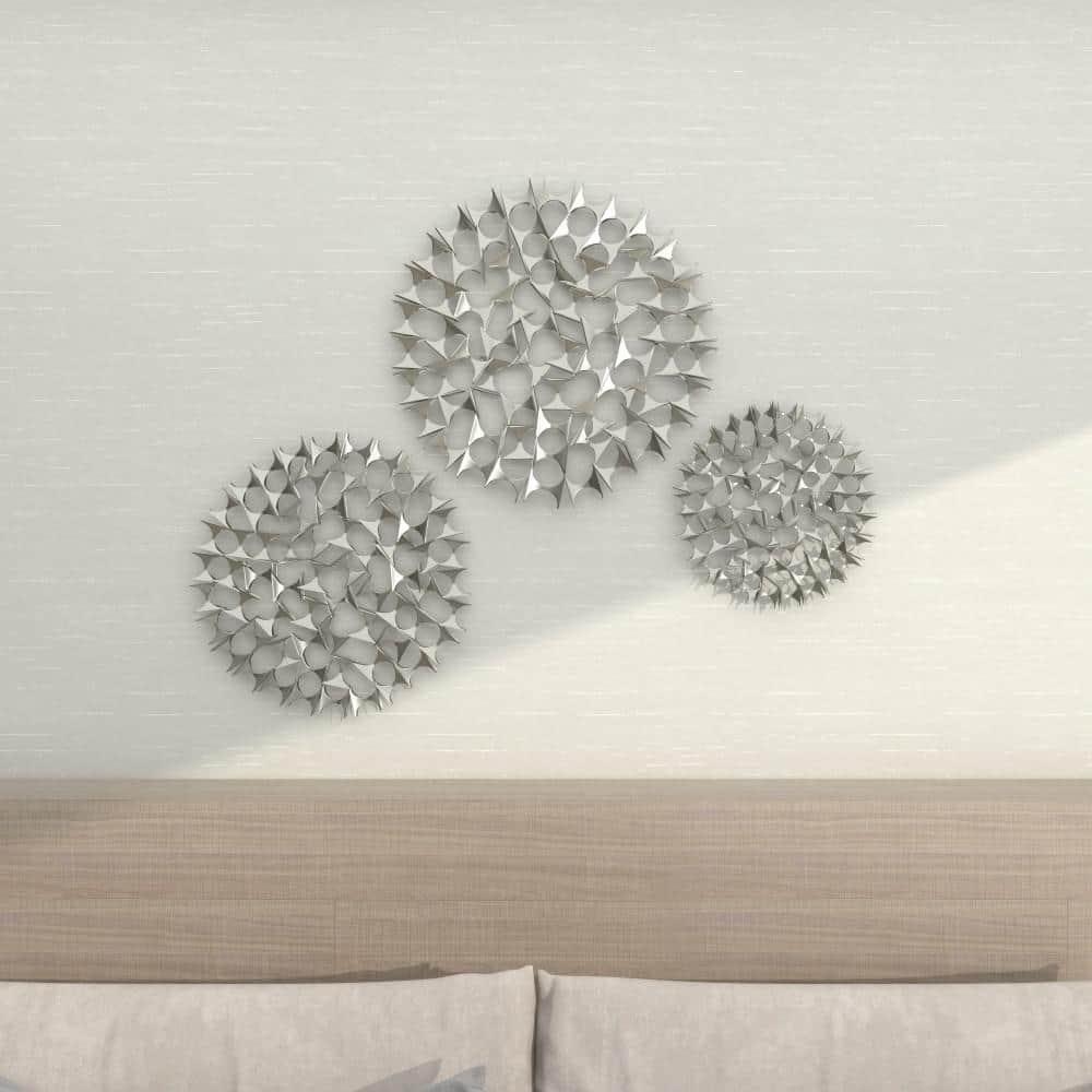 Set of 3 Silver Metal Starburst Wall Sculptures