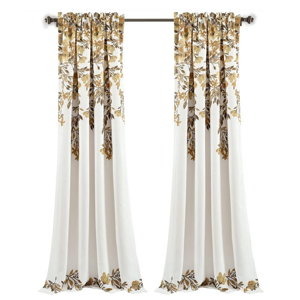 Tanisha Neutral Gray Polyester Floral Blackout Curtain Panels