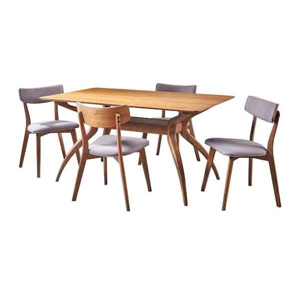 Noble House Nissie 5-Piece Dark Grey and Natural Walnut Wood Dining Set
