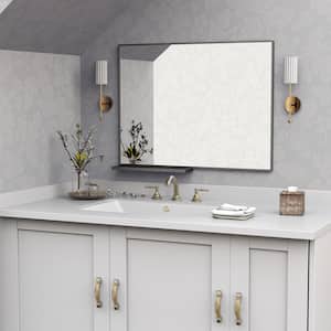 40 in. W x 30 in. H Rectangular Aluminum Framed Wall Mounted Bathroom Vanity Mirror with Storage Rack