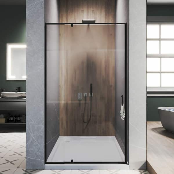 38 to 42 in. W x 71 in. H Framed Pivot Shower Door in Black with Clear Glass