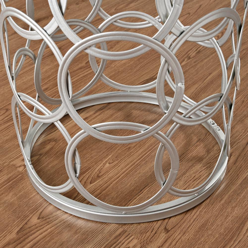 Silver Metal Interlocking Circles Round Accent Table