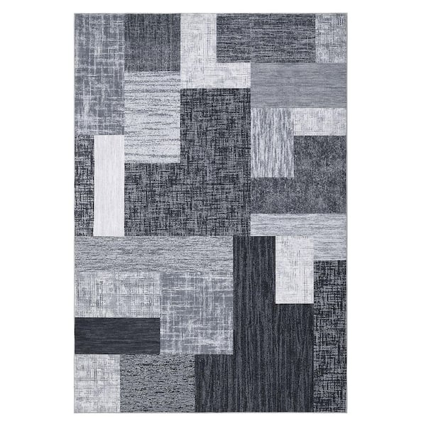 Garvee Modern Geometric Area Rug Living Room Decorative Rug Low Pile Non-slip Rug for Bedroom Kitchen Dining Room Gray 8X10ft
