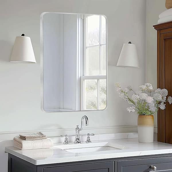 22 in. W x 30.2 in. H Rectangular Aluminum Frame Square Silver Wall Mirror