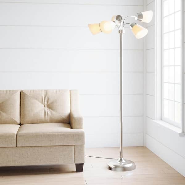 Hampton Bay 66 in. Satin Nickel Floor Lamp with 5 Plastic Bell Shades