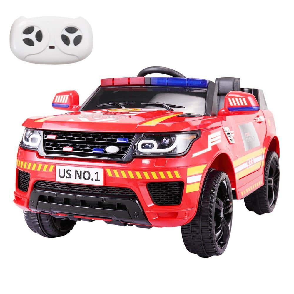 TOBBI 12 Volt Kid Ride on Fire Truck Electric Car with Remote Control Real Megaphone and Siren in Red TH17E0465 The Home Depot