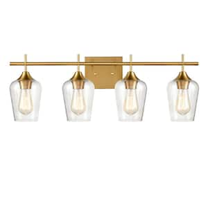3.31 in. 3-Light Brass Vanity Light with Clear Glass Shade