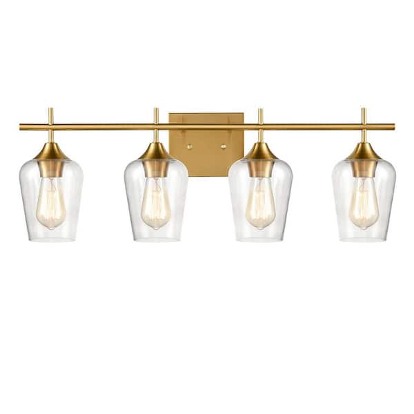 CLAXY 3.31 in. 3-Light Brass Vanity Light with Clear Glass Shade