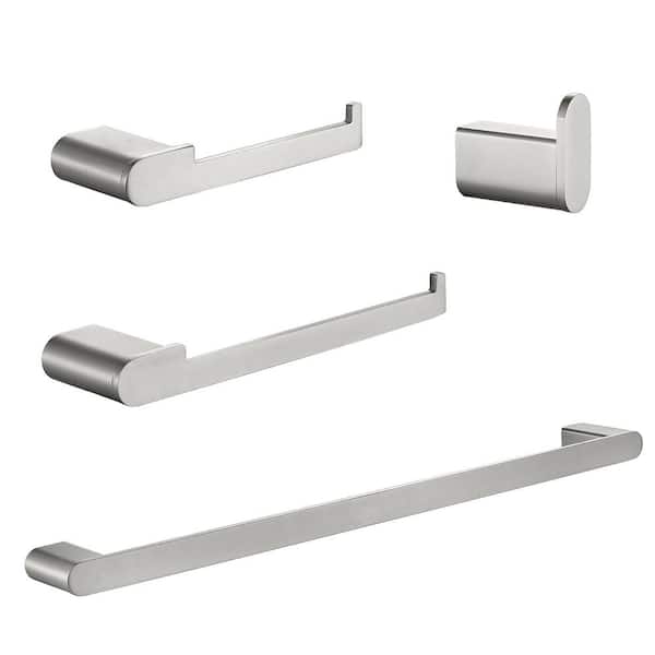 ehablix Bathroom Hardware 4-Piece Bath Hardware Set with Towel Bar, Robe Hook, Toilet Paper Holder in Brushed Nickel