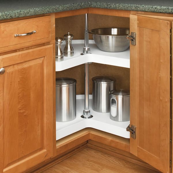 2-Shelf White 32 in. Kidney Lazy Susan Corner Wall Cabinet