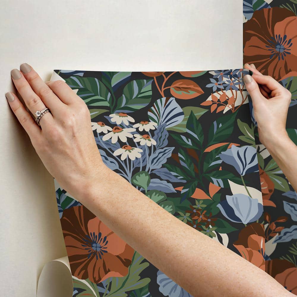 Charcoal Floral Peel and Stick Wallpaper Roll