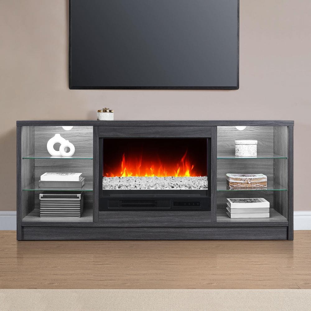 Whalen 65 in. Fireplace Console-Dark and Medium Charcoal Birch