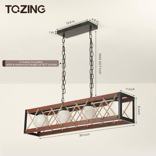 TOZING 4-Light Black Wood LED Modern Farmhouse Rectangular Caged
