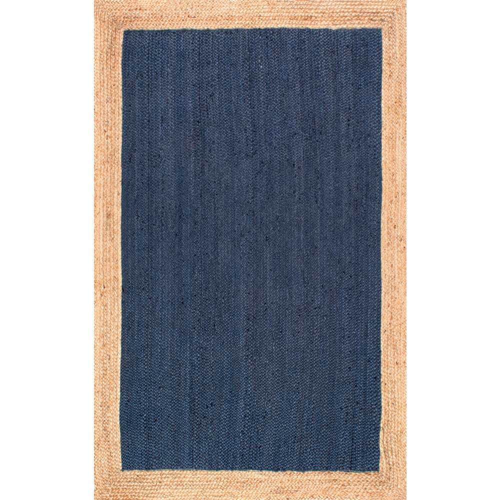 Braided Blue Jute Handmade Rectangular Easy-Care Rug