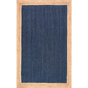 Eleonora Farmhouse Bordered Jute Blue Doormat 3 ft. x 5 ft. Area Rug