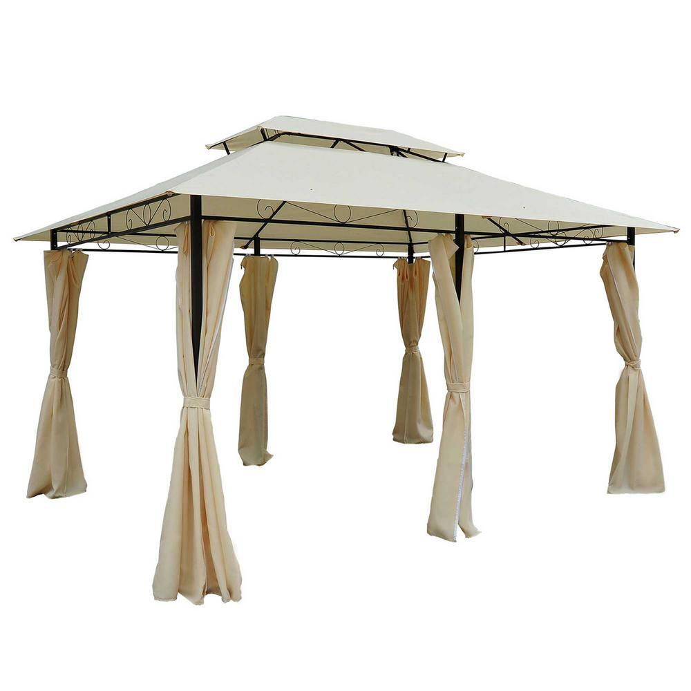 10 ft. x 13 ft. White Outdoor Patio Gazebo Canopy Shelter with Curtains, Ve