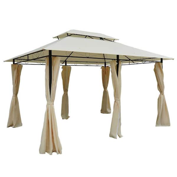 Unbranded 10 ft. x 13 ft. White Outdoor Patio Gazebo Canopy Shelter with Curtains, Vented Roof, All-Weather Steel Frame