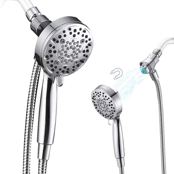 Pdpbath 6-Spray Wall Mount Handheld Shower Head 2.5 GPM with 60 in. Stainless Steel Hose in Chrome