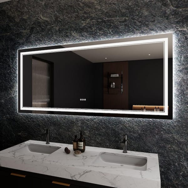 28 in. W. x 60 in. H Rectangular Frameless LED Anti-Fog Wall Bathroom Vanity Mirror in Silver, Defogging, Dimming