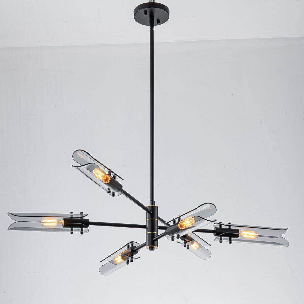 40 in. 6-Light Modern Matte Black Linear Chandelier with Smoked Glass Shades for Dining Room, Living Room, Foyer price history on PriceWatchPro