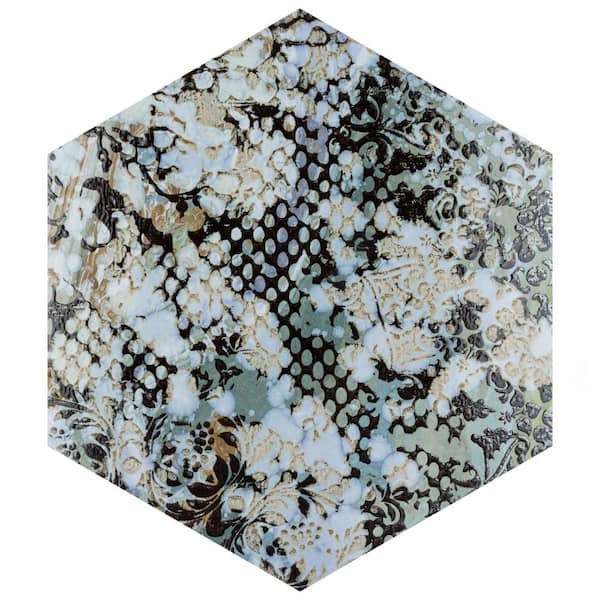 Merola Tile Inedita Hex Blue 9-7/8 in. x 11-1/4 in. Porcelain Floor and ...