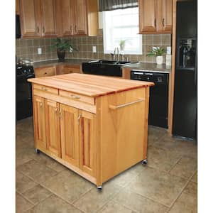 Natural Kitchen Cart with Butcher Block Top