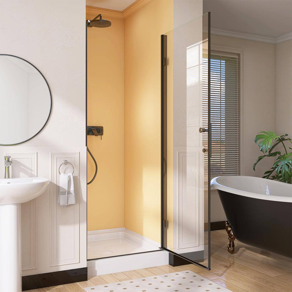 Matte Black Frameless Pivot Shower Door with Clear Tempered Glass