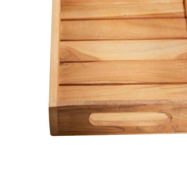 Natural Wood Narrow Flat Tray with 2 Metal Handles