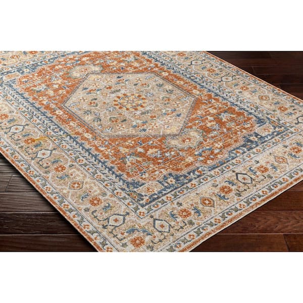 Lillian Sky Blue/Light Brown 3 ft. x 7 ft. Machine-Washable Medallion Indoor Runner Area Rug