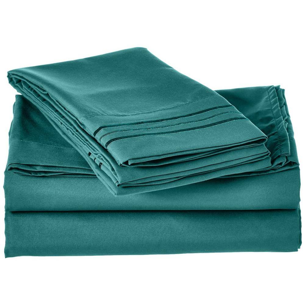 4-Piece Turquoise Solid Microfiber Queen Sheet Set