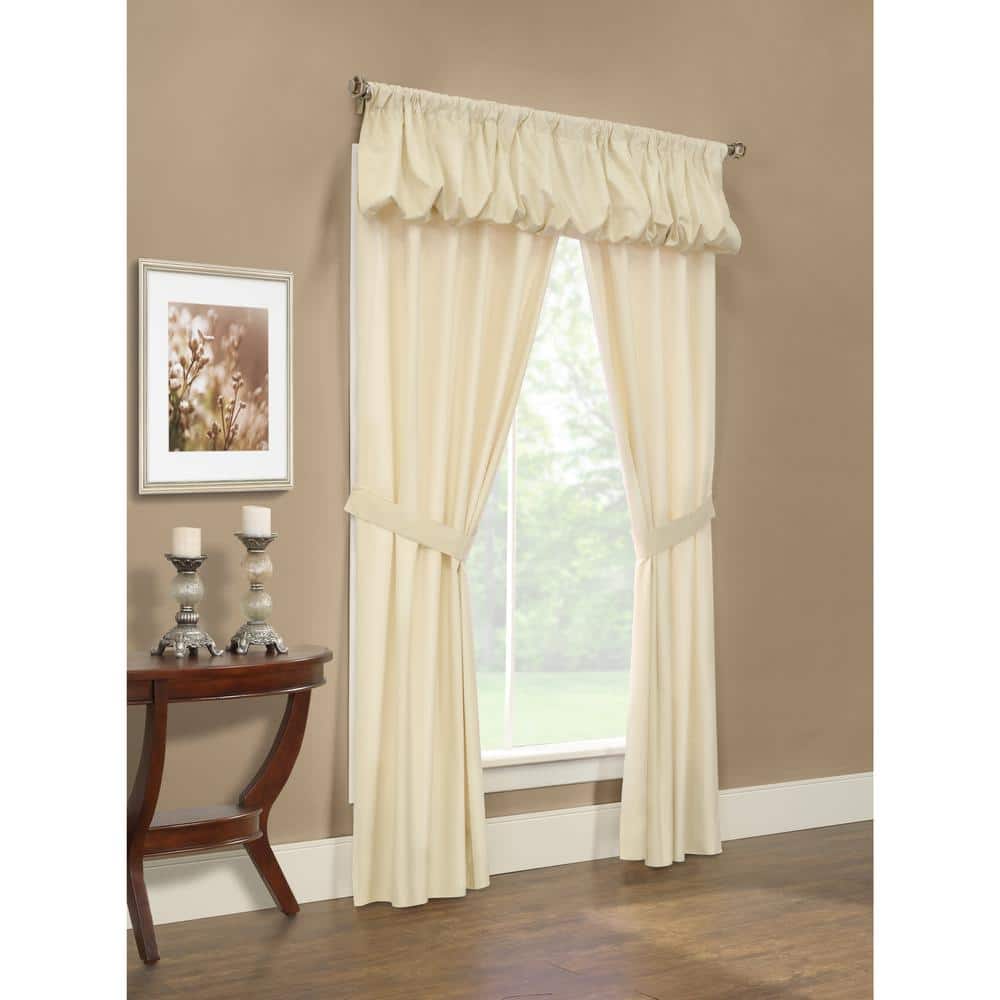 Ivory Polyester Room Darkening Rod Pocket Curtain Panel Set