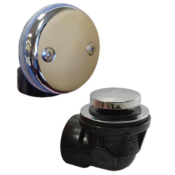 JONES STEPHENS Toe Touch Black Plastic Tubular 2-Hole Bath Waste and Overflow Tub Drain Half Kit in Chrome Plated