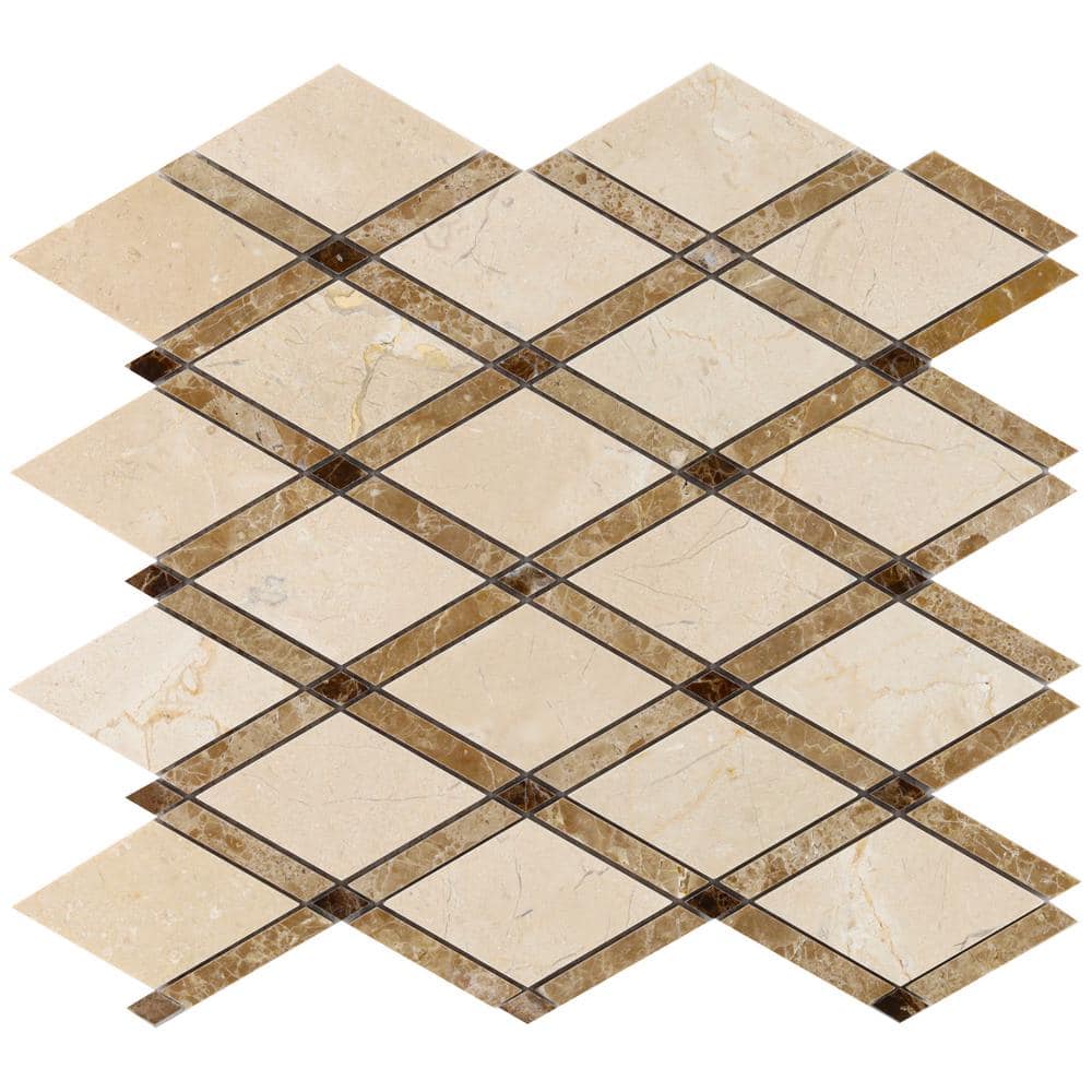 Grand Polished Marble Diamond Mosaic Tile Sheet in Pavo Gray