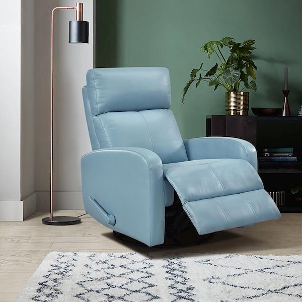 Lazzara Maryvale Blue Leather Manual Swivel Glider Recliner