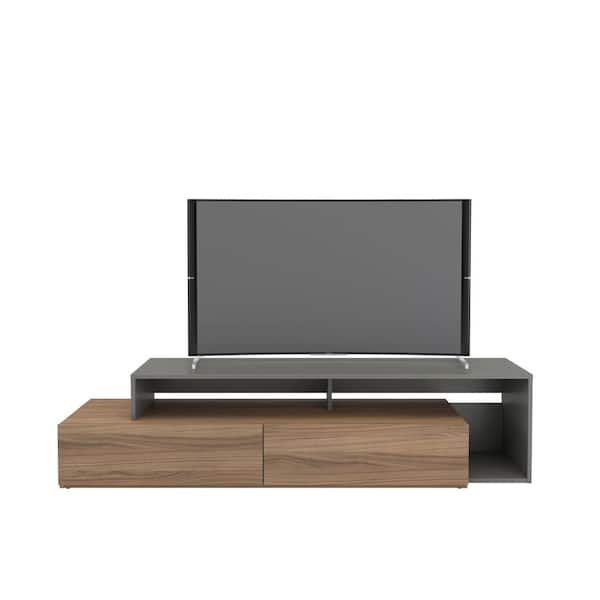 Nexera Tonik 72 in. Nutmeg and Greige TV Stand with 2-Drawers Fits TV's up to 80 in. with Cable Management