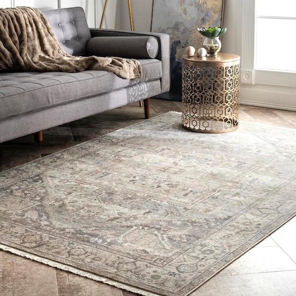 Ethel Medallion Fringe Silver 7 ft. x 9 ft. Area Rug