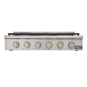Professional 36 in. Natural Gas Range Top with 6 Sealed Burners in Stainless Steel