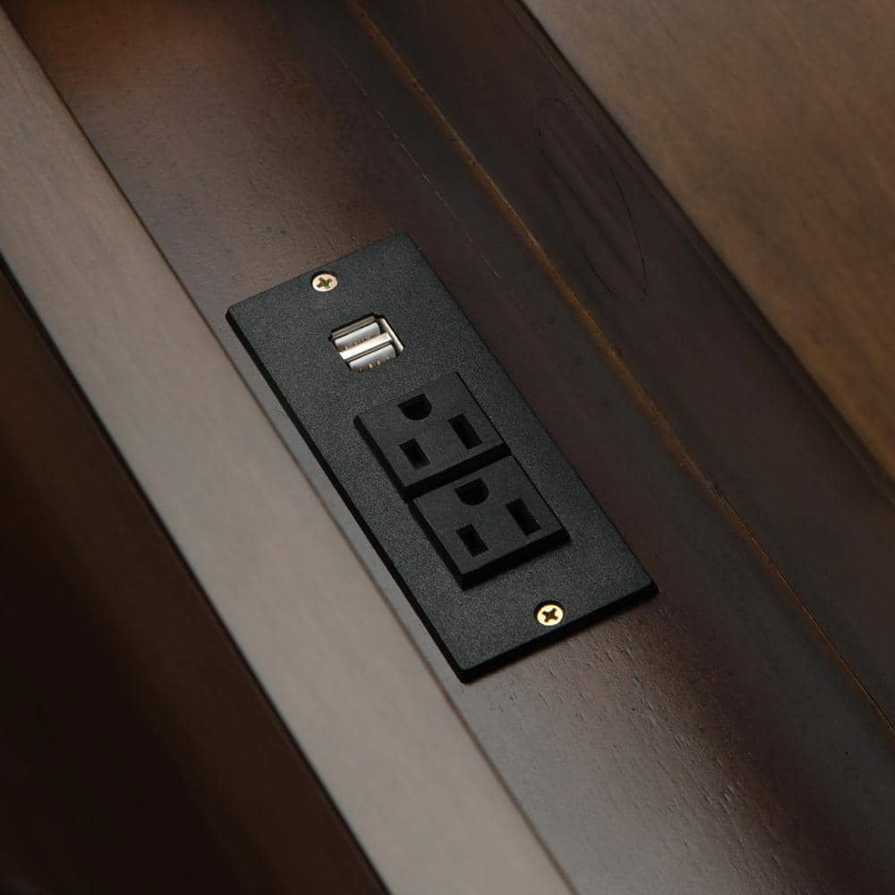 Rylie Natural Aged Brown Solid Wood Desk with USB and Power Outlet