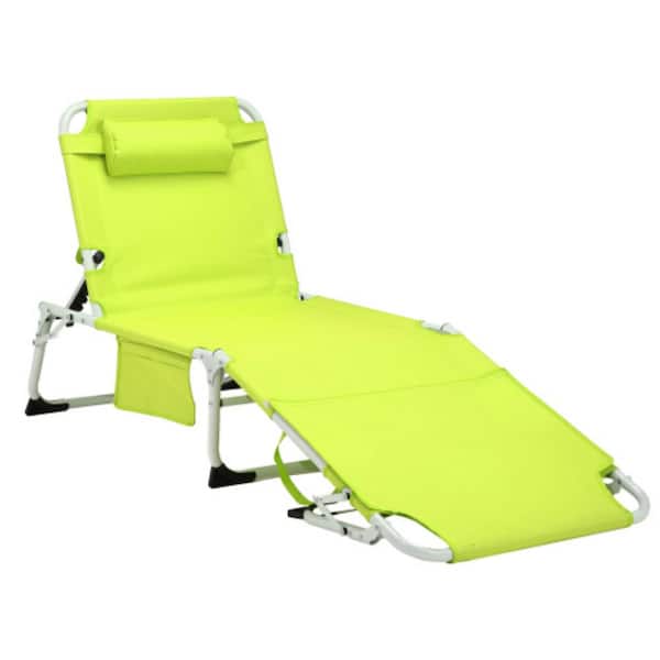 3-in-1 Green Heavy Duty Tanning Chair with Face Hole Adjustable 5-Position Folding Chaise Lounge Chair